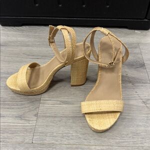 LOFT Tan Textured Block Heel Sandals